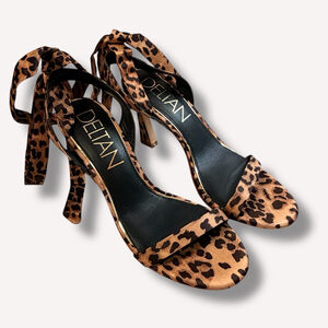 Deltan Leopard Print Lace-Up Heels Women’s 11M Leather Sole Ankle Wrap